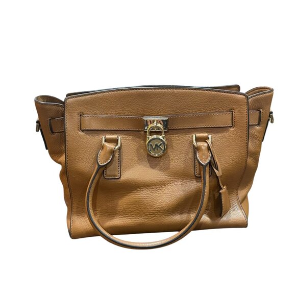 Michael Kors Hamilton Brown Leather Double‎ Strap Shoulder Bag Gold Hardware - Picture 1 of 9